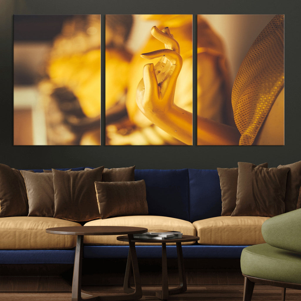 Gold Buddha Statue Hands Wall Art Canvas Print