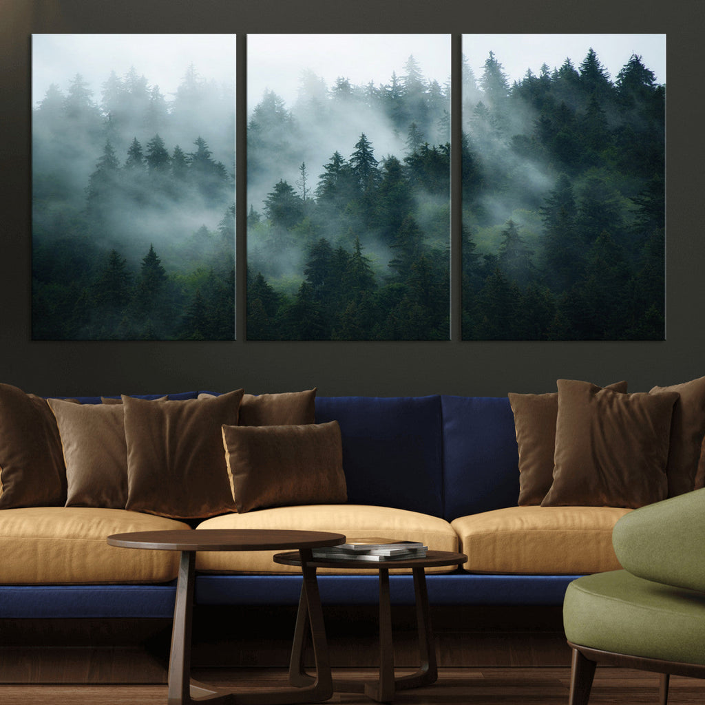 Misty Forest Wall Art | Serene Green Landscape Canvas Print