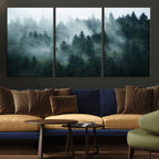 Misty Forest Wall Art | Serene Green Landscape Canvas Print