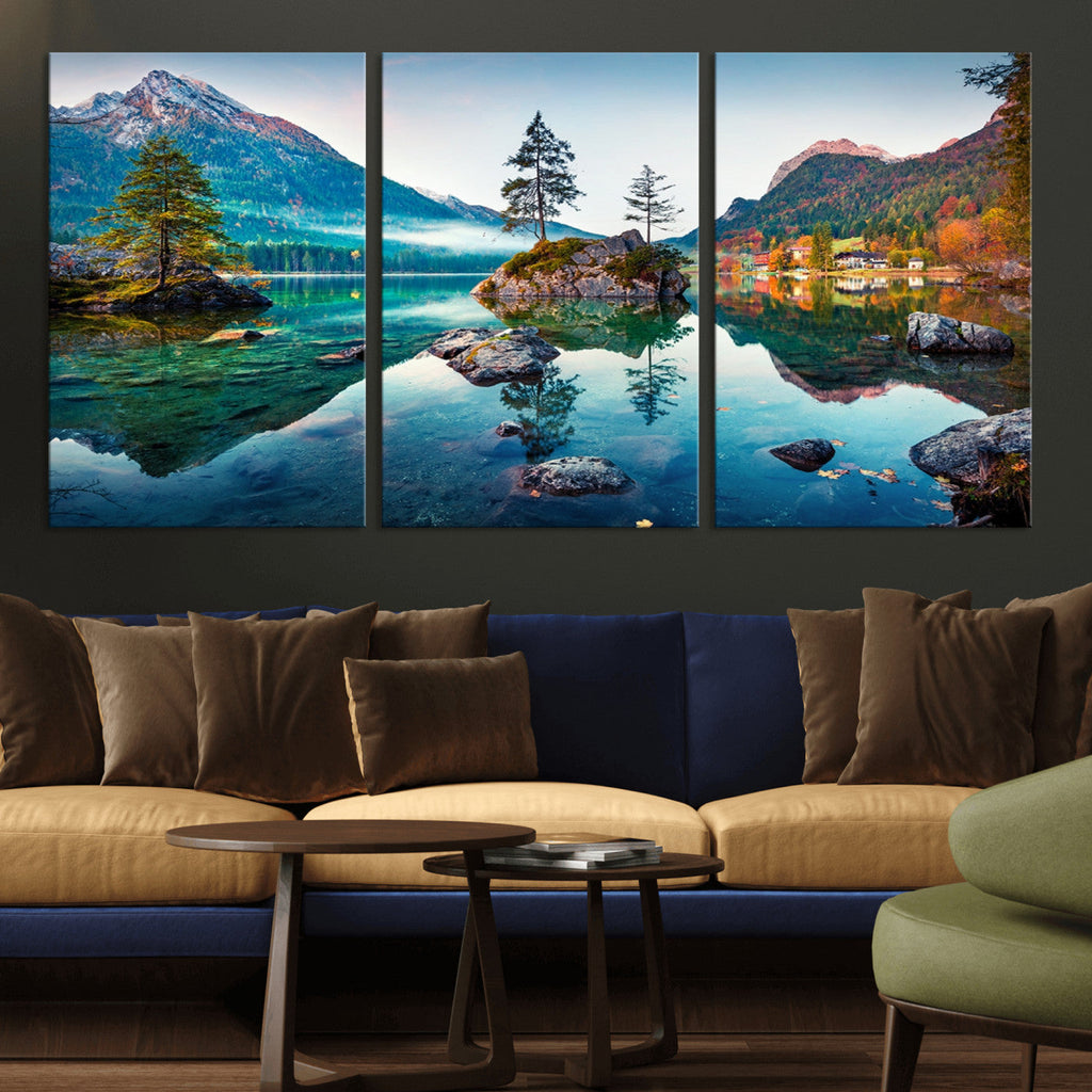 Crystal Clear Lake Wall Art | Mountains Wall Art Canvas | 3 Panel Landscape