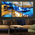 Blue Orange Marble Fluid Effect Canvas Wall Art Print