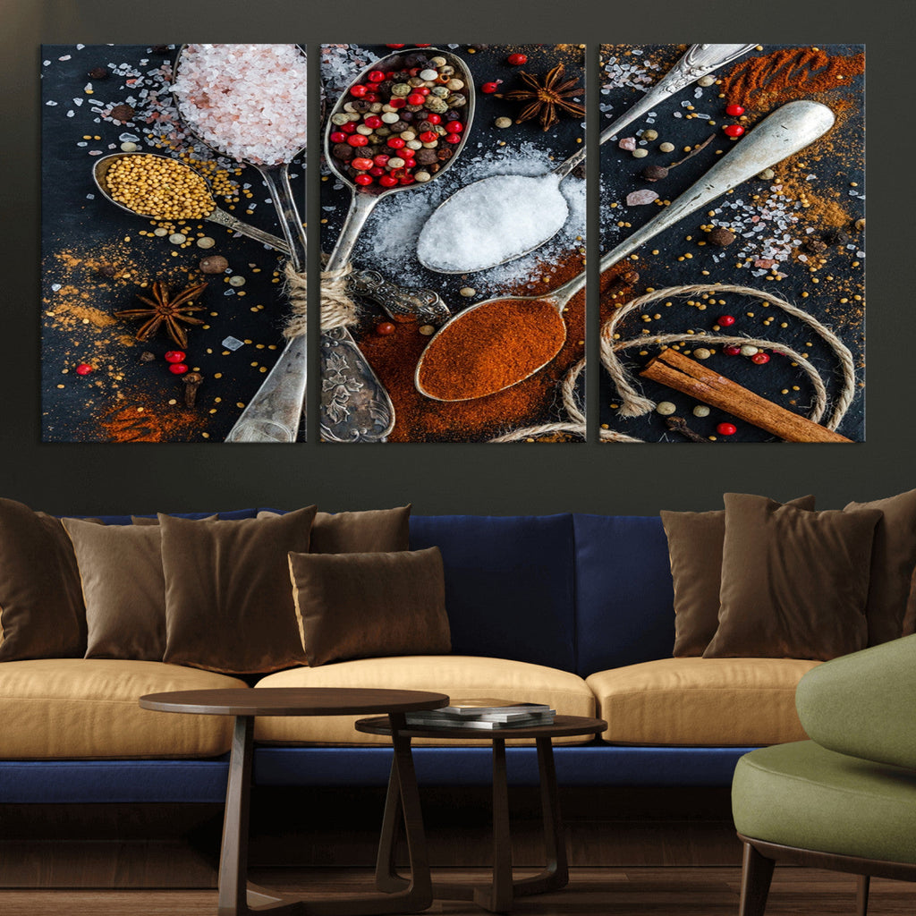 Spices and Seasonings Canvas Wall Art | Colorful Triptych Kitchen Decor