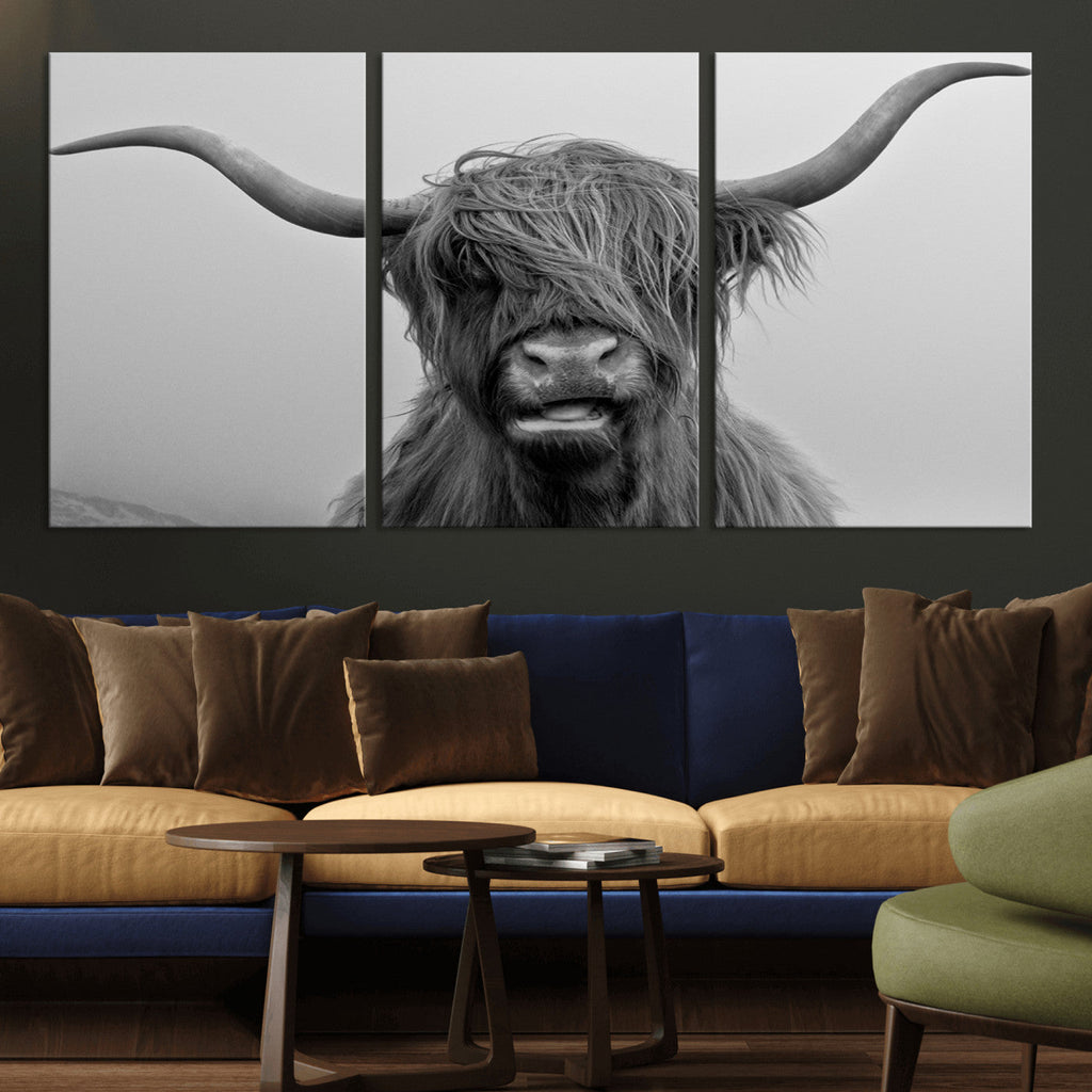 Texas Cow Wall Art Canvas, Texas Longhorn Cattle Canvas Print