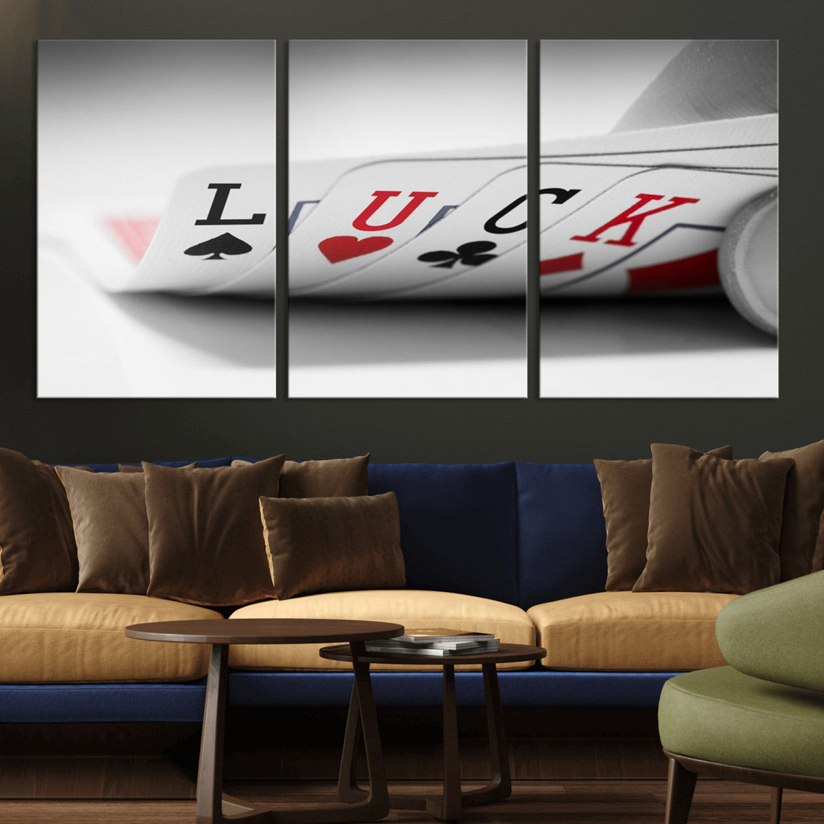 Framed Lucky Poker Cards Canvas | Modern Triptych Wall Art for Game Rooms