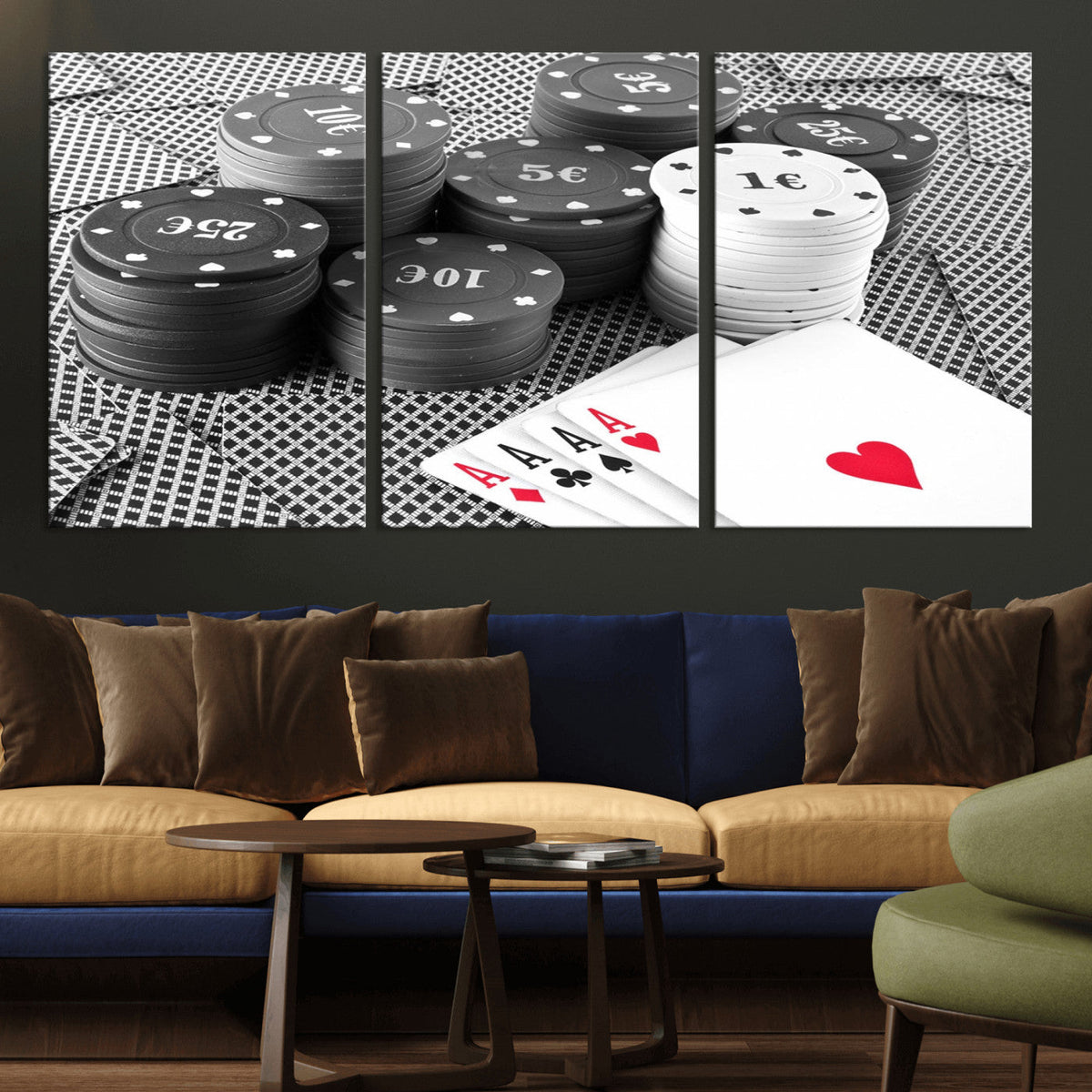 Poker Game Cards Wall Art Canvas, Multi Panel Wall Art