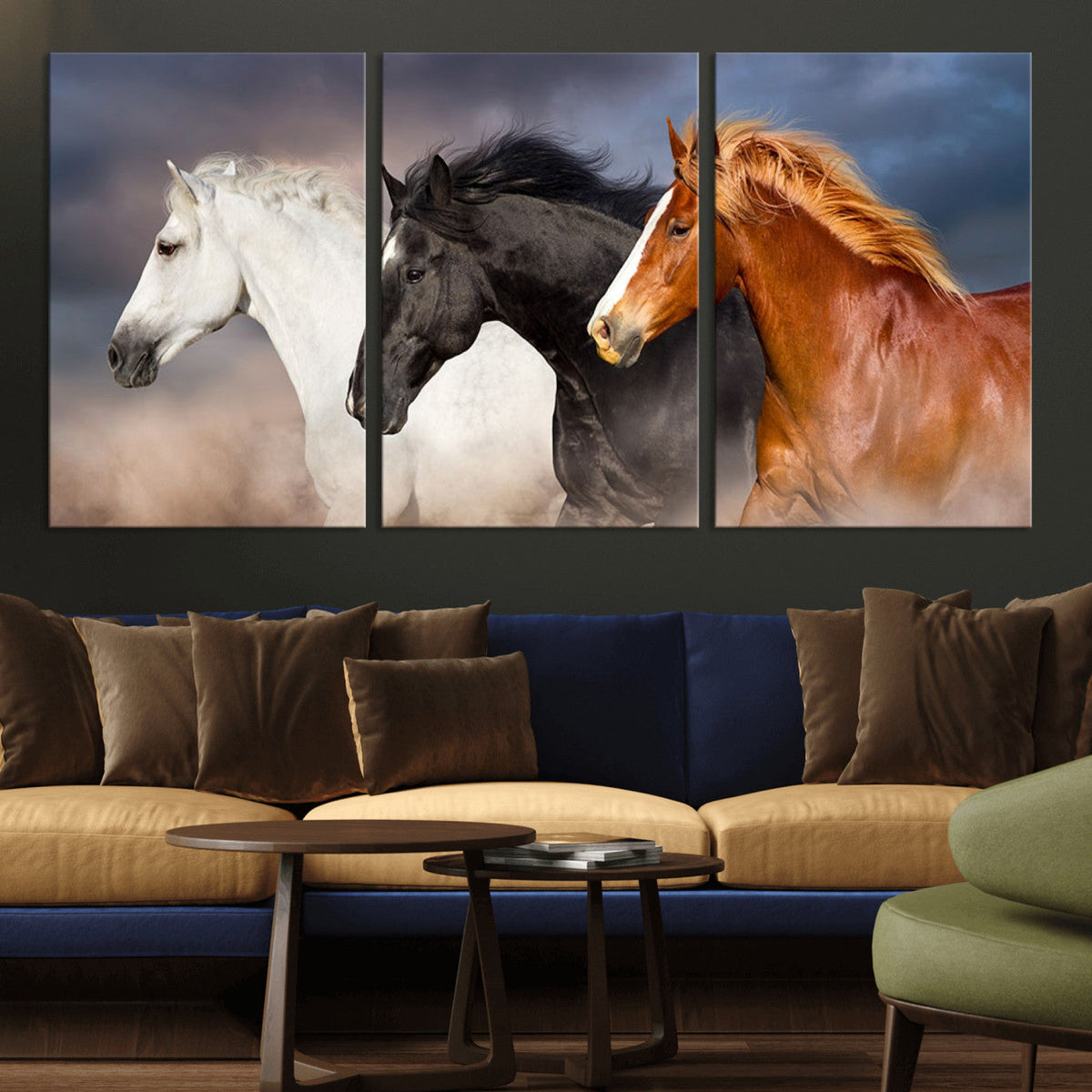 Animal Wall Art Three Horses Farmhouse Art Canvas Print