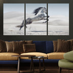 Prancing Horse Desert Large Wall Art Canvas Print, Majestic Horse Animal Artwork