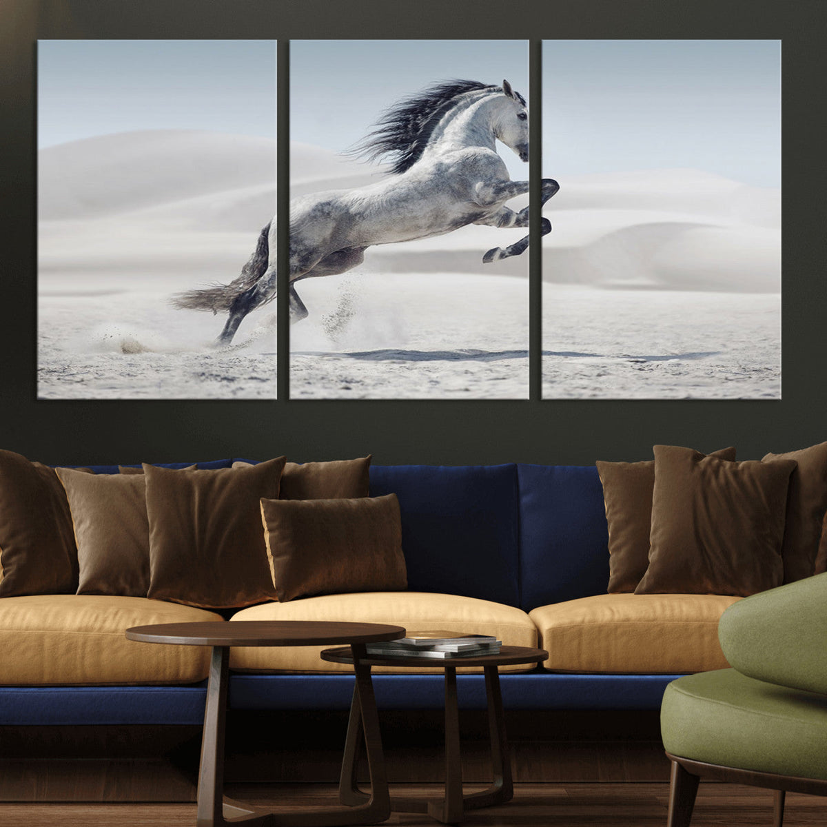 Prancing Horse Desert Large Wall Art Canvas Print, Majestic Horse Animal Artwork