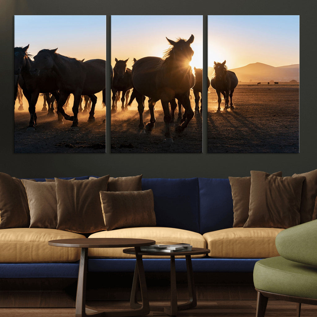 Horse Herd Wall Art Animal Canvas Print