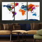 Bold Colorful World Map Canvas Print | Detailed Map of the World Wall Art