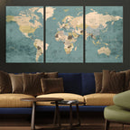Classic World Map Canvas Print | Framed Vintage Map Wall Art