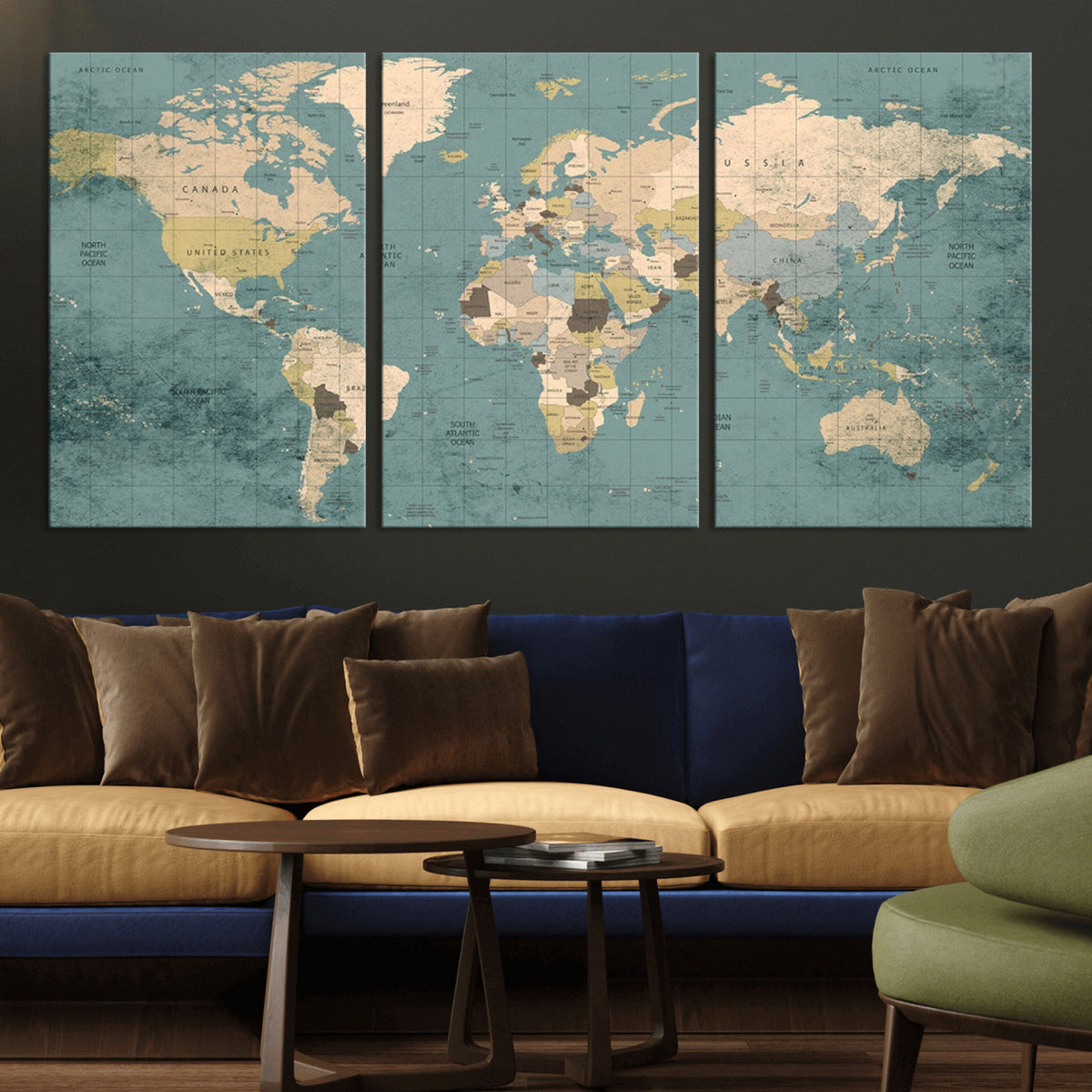 Classic World Map Canvas Print | Framed Vintage Map Wall Art