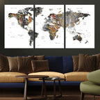 Modern Metallic World Map Canvas Wall Art | Framed Contemporary World Map Print