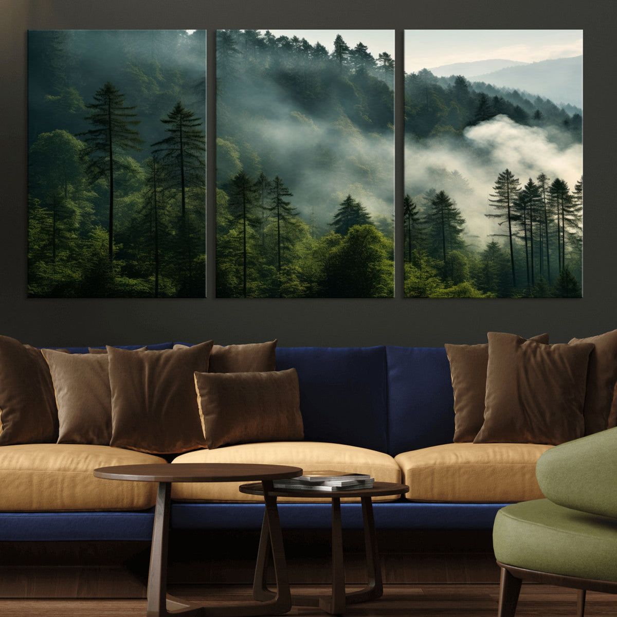 Misty Forest Wall Art Premium Canvas Print, Foggy and Serene Atmosphere