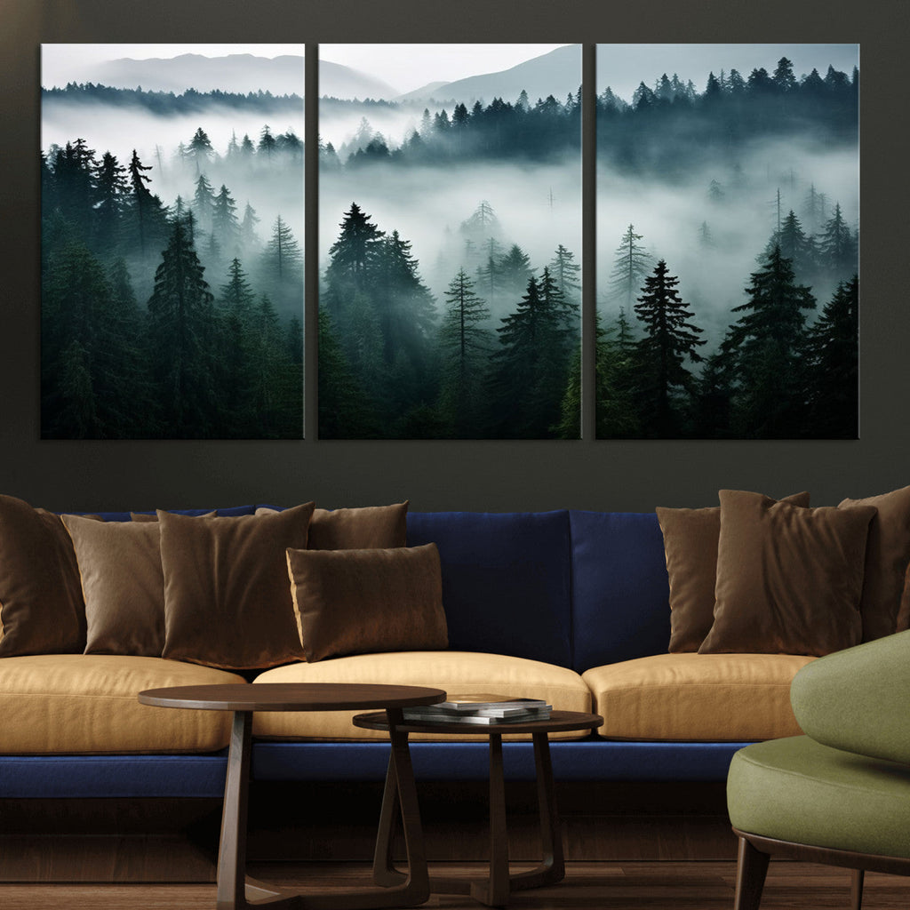 Captivating Misty Forest Wall Art Canvas, Premium Canvas Print of a Foggy and Serene Atmosphere