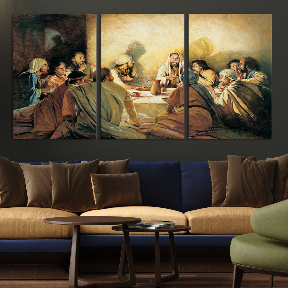 Last Supper Wall Art, Framed Jesus Canvas Print, Modern Biblical Religious Decor