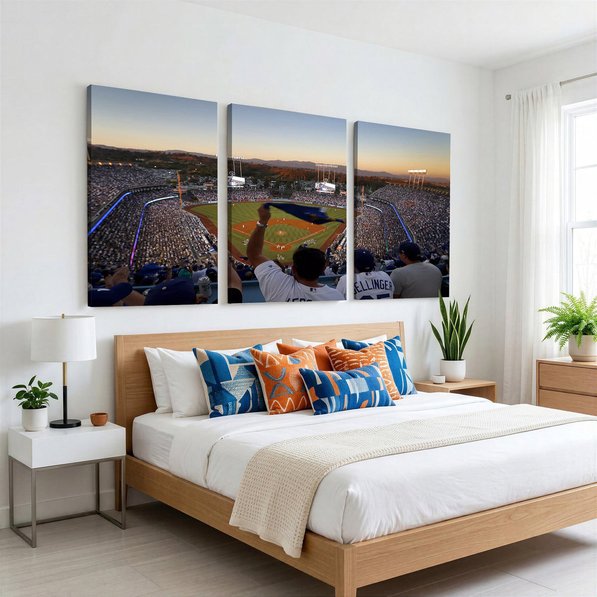 Dodger Stadium Sunset Game Triple Canvas Wall Art, Los Angeles Dodgers MLB Match
