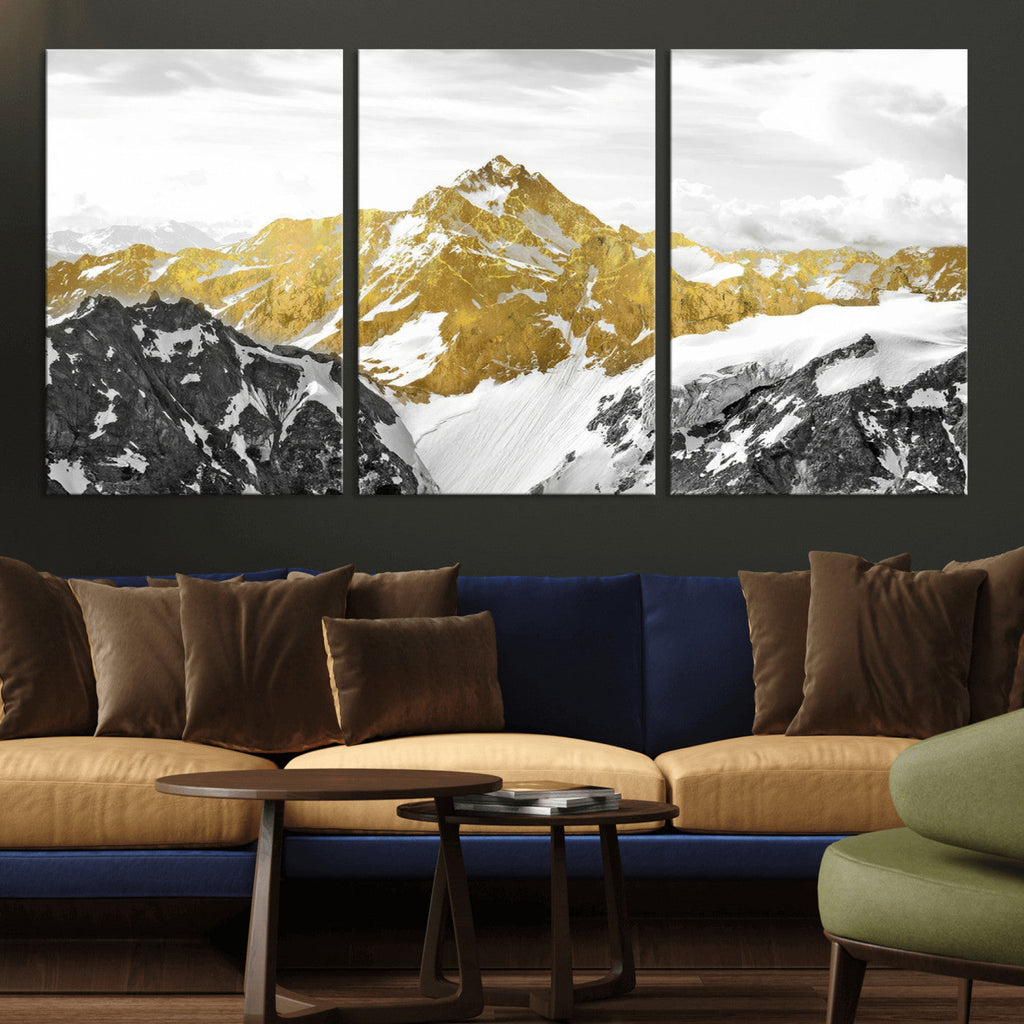 Gold Abstract Mountains Wall Art Print on Canvas, Nature Wall Art Print