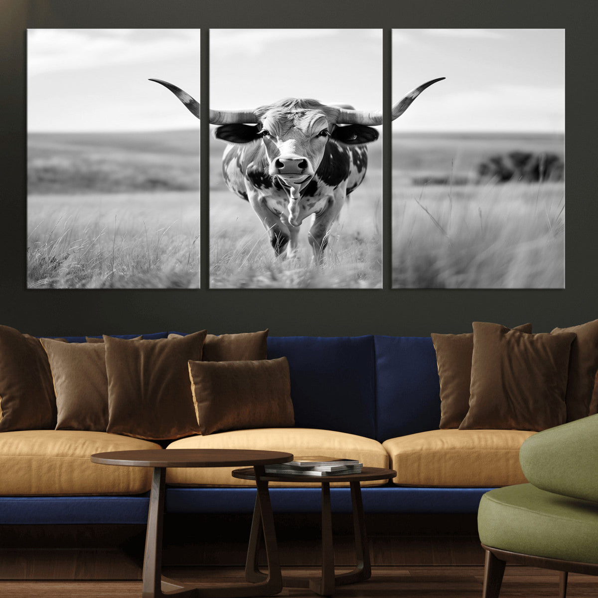 Texas Cow Longhorn Wall Art Canvas Print for Farm House Wall Art, Framed and Ready to Hang