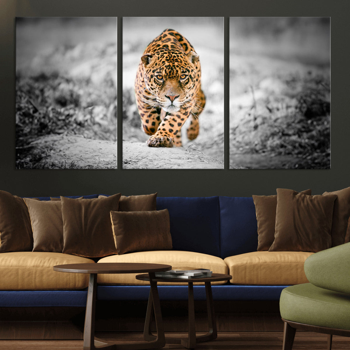 Jaguar Wall Art Canvas Print, Majestic Big Cat in Focused Pursuit