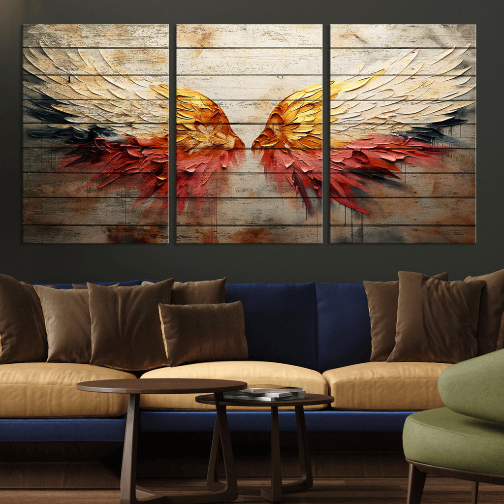 Abstract Angel Wings Canvas Wall Art, Modern Angelic Wings Decor, Framed and Ready to Hang