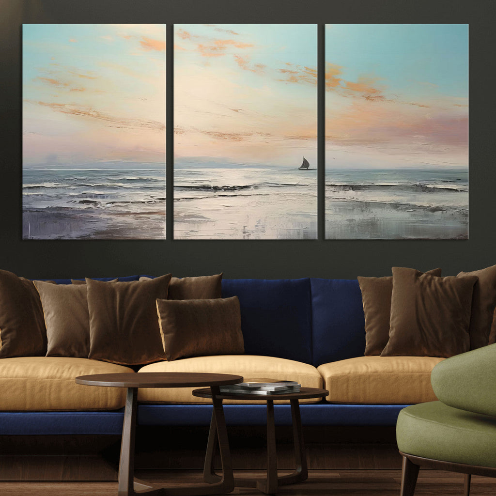 Abstract Ocean Wall Art, Boat Wall Art Canvas Print