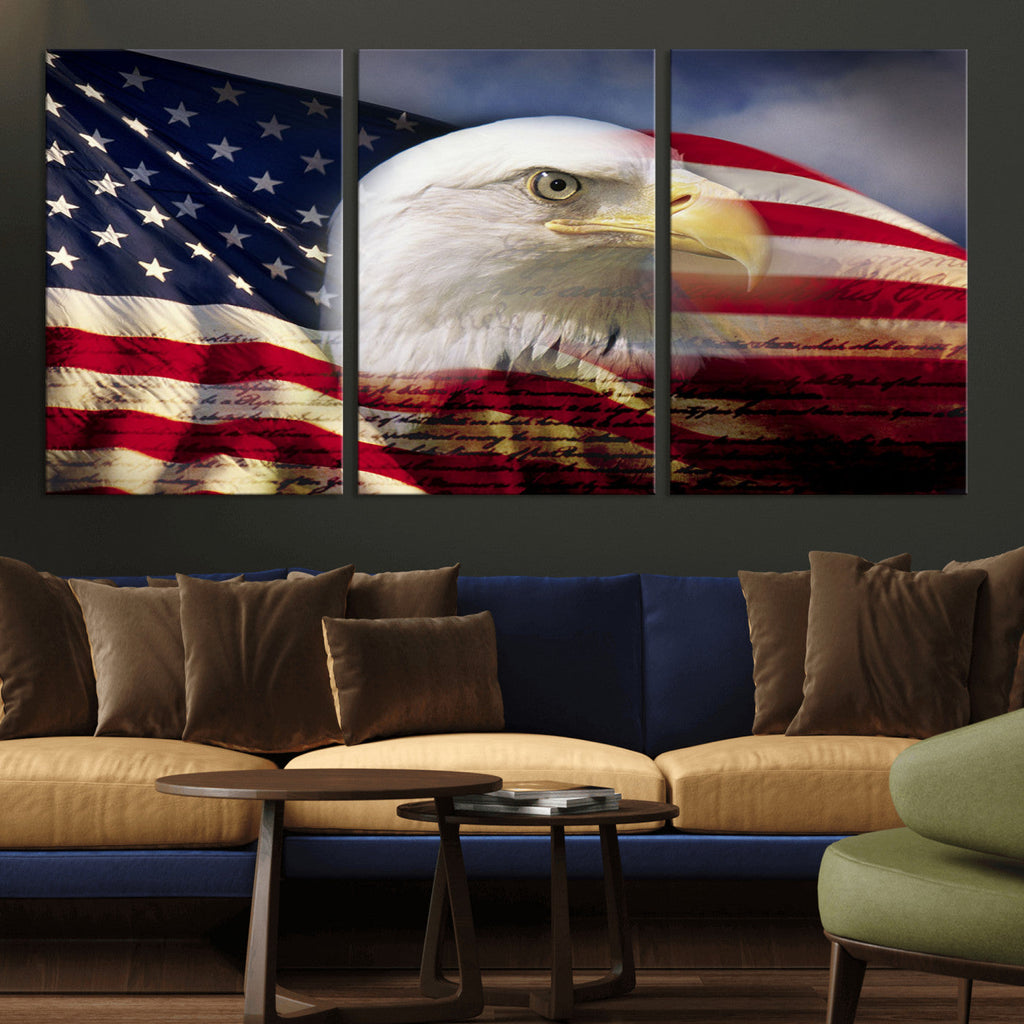 American Flag Eagle Symbol Wall Art Canvas Print, Patriotic American Flag Eagle Wall Art