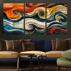 Abstract Wave Wall Art, Ready to Hang Framed Canvas Print | Extra Large 3 Piece Canvas Wall Art