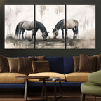 Chinese Ink Style Vintage Horses Wall Art Canvas Print