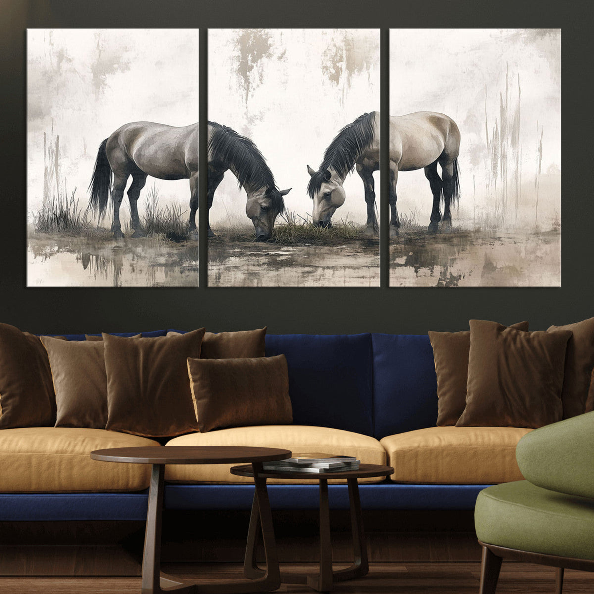 Chinese Ink Style Vintage Horses Wall Art Canvas Print