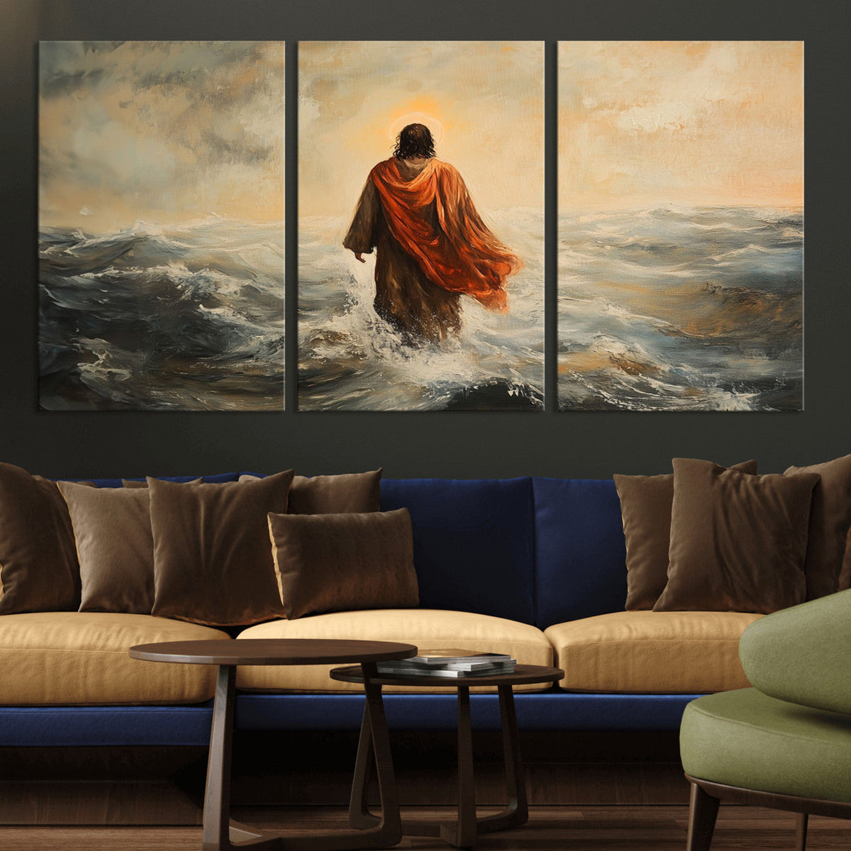Jesus Walking on Water, Christian Wall Art, Jesus Christ Oil Painting Style Print