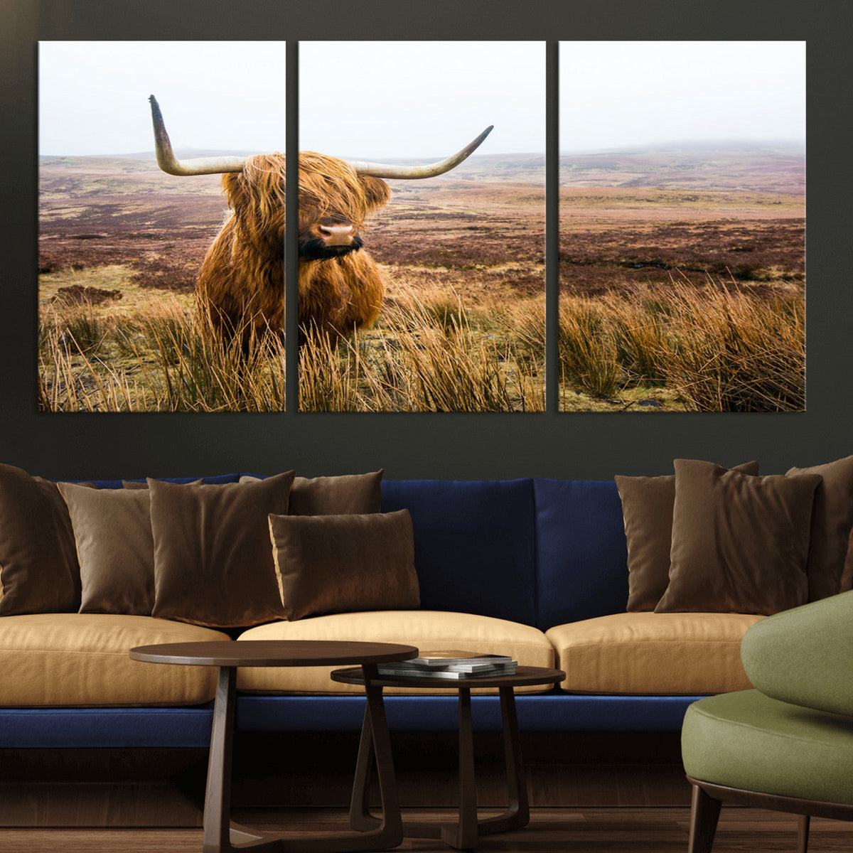 Scottish Highland Cow Canvas Wall Art, Rustic Farmhouse Decor
