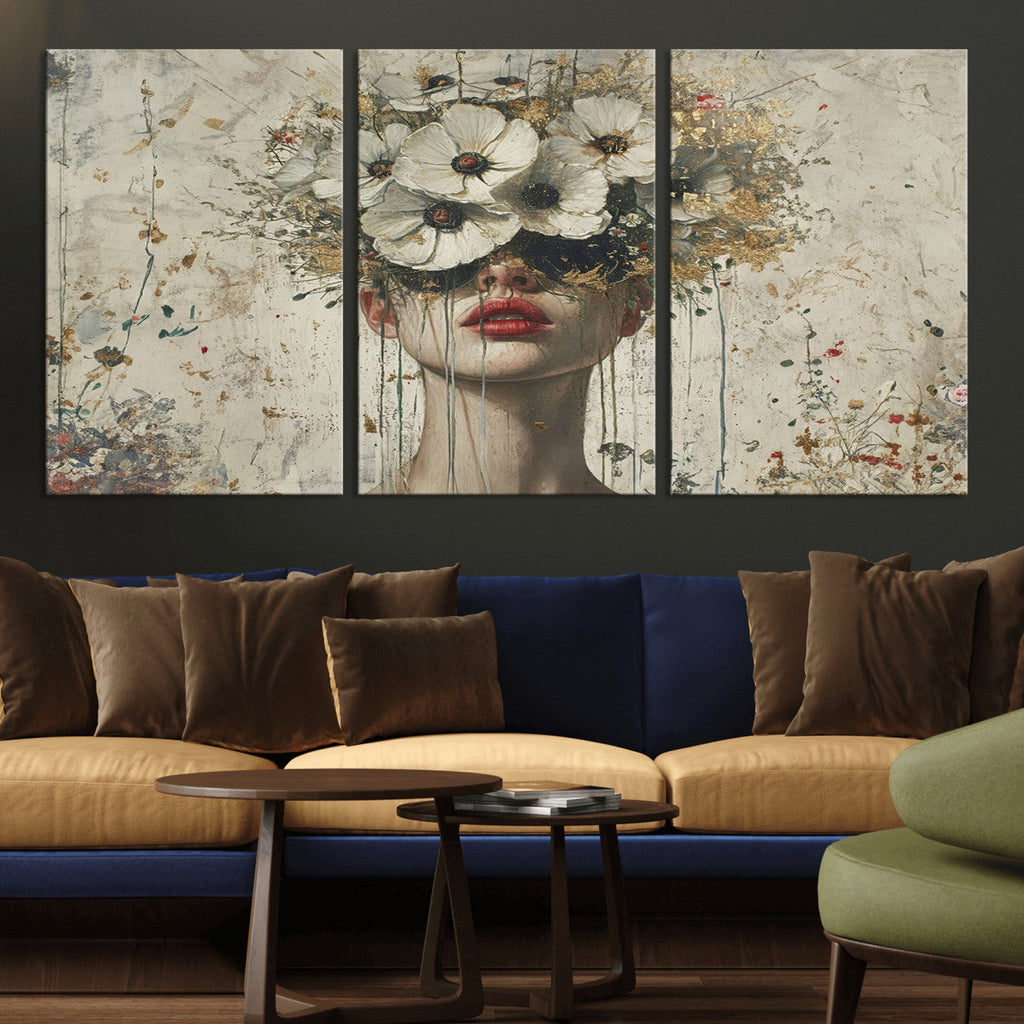 Abstract Floral Women Pastel Wall Art Canvas Print