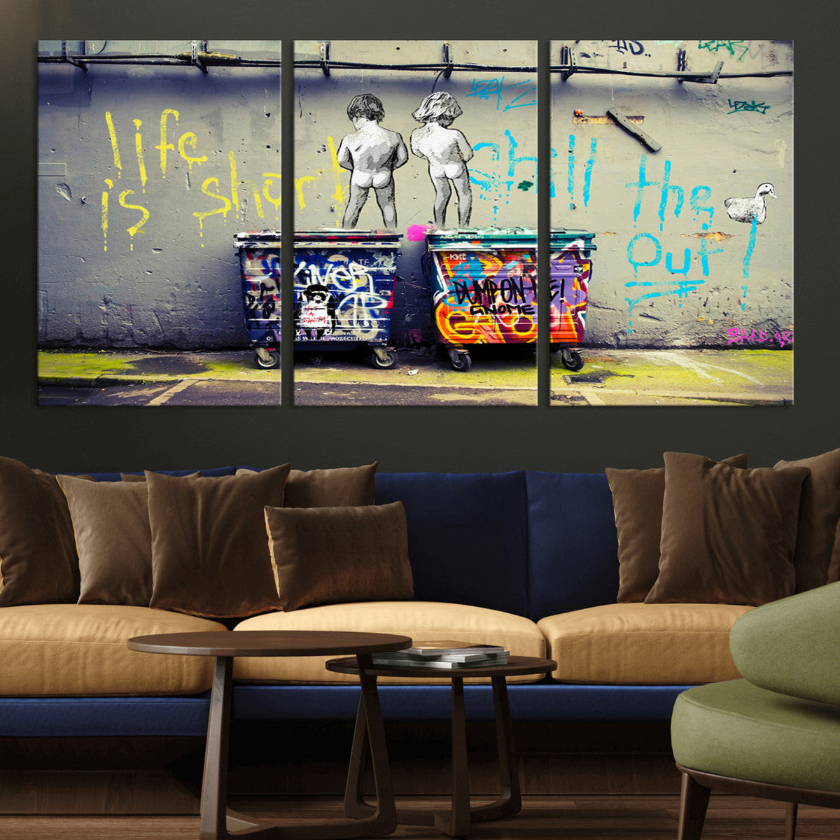 Banksy Life is Short Wall Art, Iconic Graffiti Street Art Canvas Print