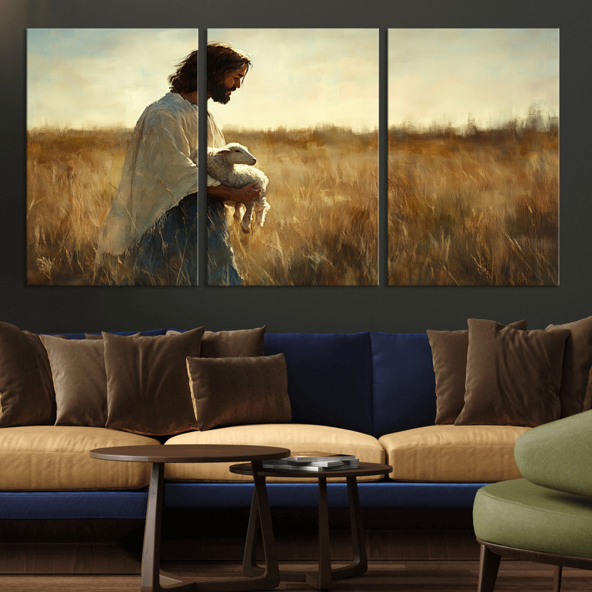 Jesus the Good Shepherd Wall Art Canvas Print, Inspirational Christian Religious Print for Prayer Room