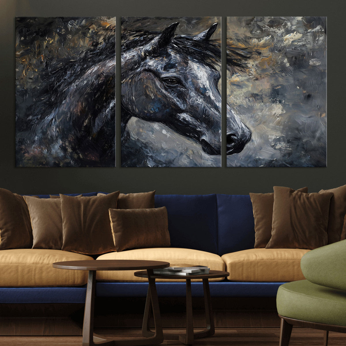 Large Abstract Horse Wall Art Canvas Print, Farmhouse Wall Art