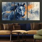Abstract Blue Horse Wall Art Print Canvas | Western Horse Wall Art for Farmhouse Decor