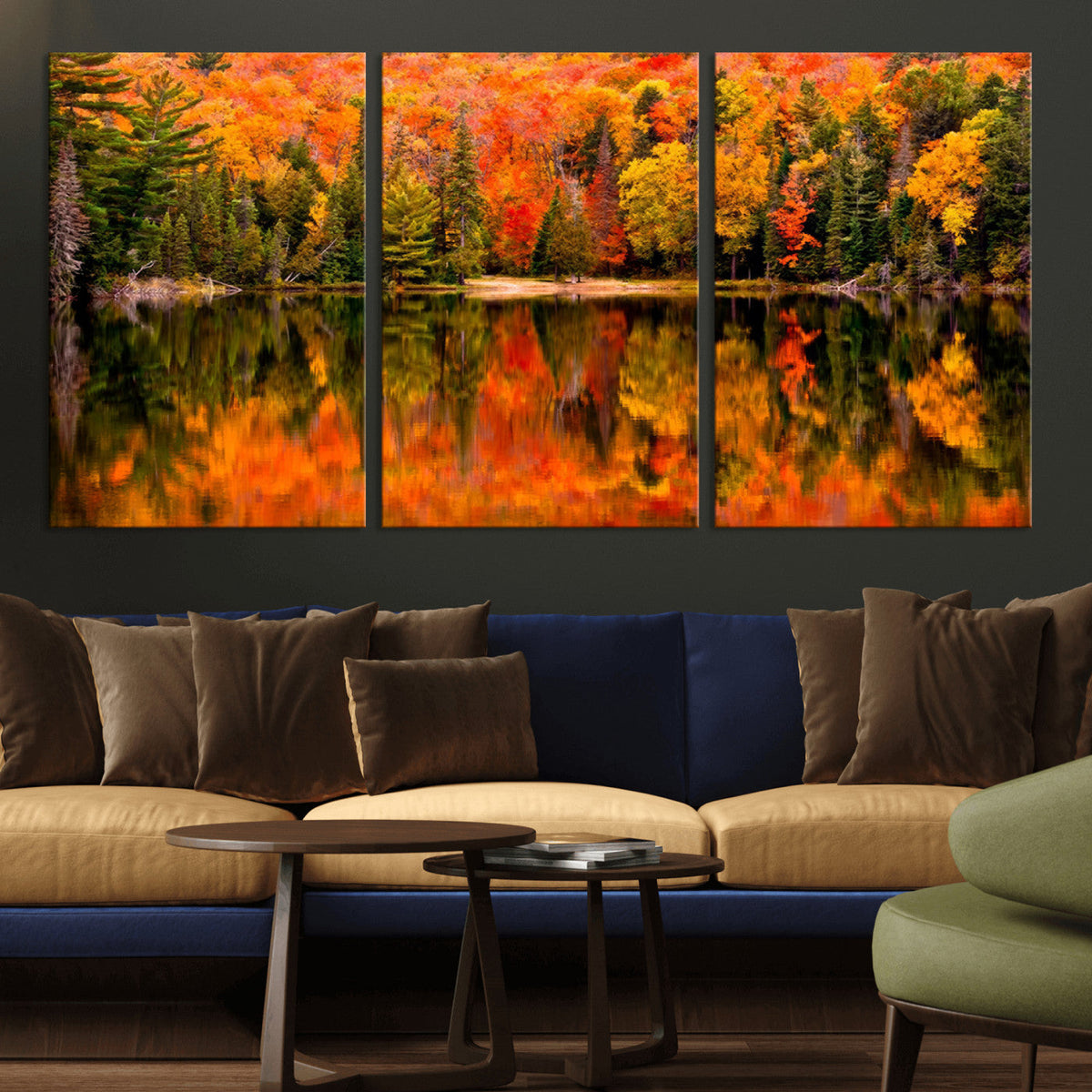 Forest Reflection Art | Autumn Forest Reflection Wall Art | Triptych Canvas Print