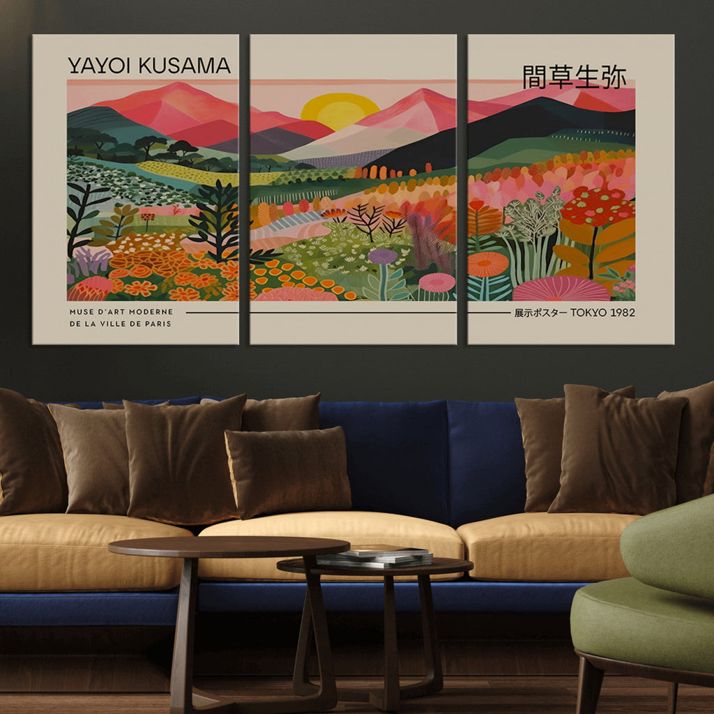 Yayoi Kusama 1986 Wall Art Print, Wabi Sabi Japanese Vibrant Abstract Landscape Canvas