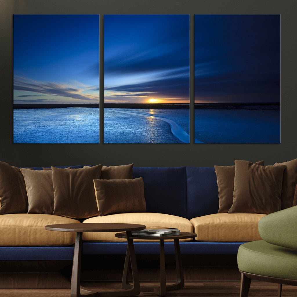 Blue Sunset Ocean Canvas Wall Art Print | Serene Coastal Horizon