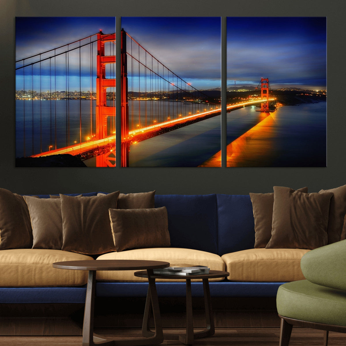Large Wall Art San Francisco Canvas Print - Wonderful Golden Gate Bridge at Twilight