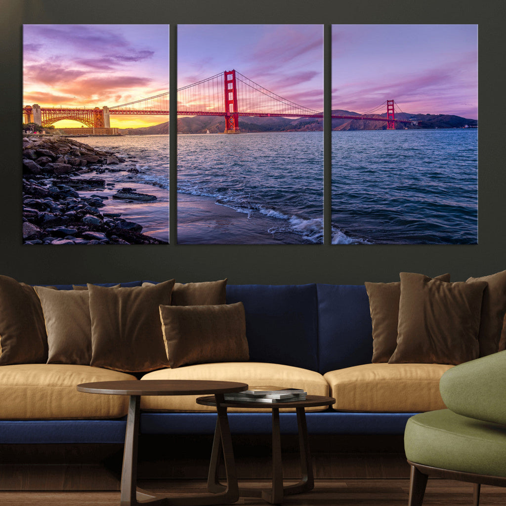 Golden Gate Bridge Wall Art Canvas Print, Framed San Francisco Sunset Landmark