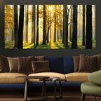 Sunlit Forest Wall Art Canvas Print, Large Framed Woodland Scene with Golden Light