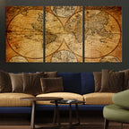 Vintage World Map Canvas Print | Antique Push Pin Travel Map