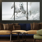 Large Wall Art Canvas Print, Beautiful Running White Horses
