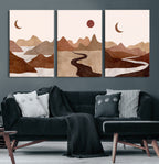 Boho Wall Art Canvas Print Set | Mid-Century Bohemian Wall Artwork, Boho Neutral