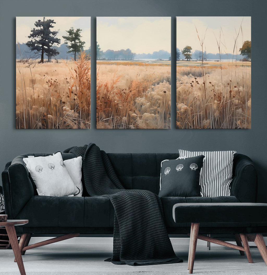 Golden Fields Canvas Wall Art Print | Serene Minimalist Landscape for Modern Decor