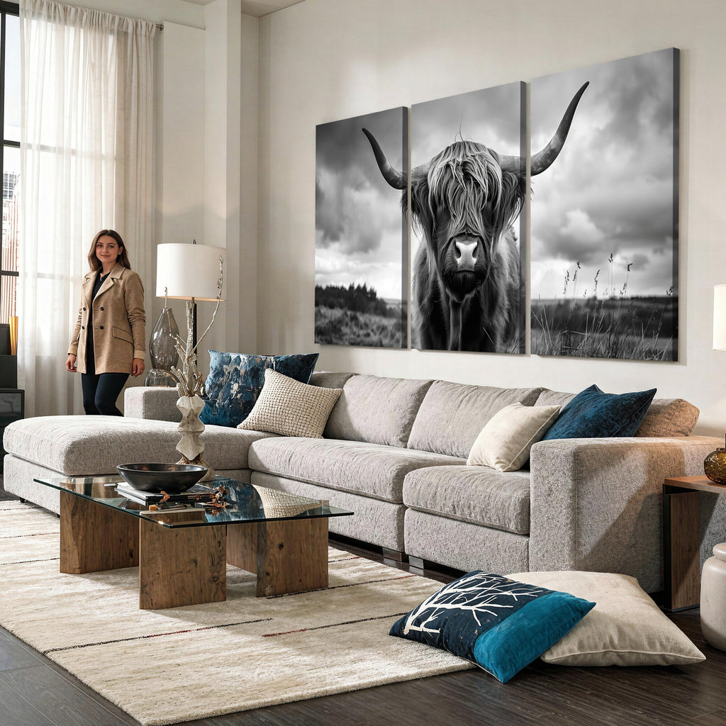 Scottish Cow Wall Art Canvas Print, Longhorn Wall Art