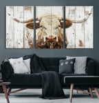 Rustic Longhorn Bull Wall Art Canvas Set