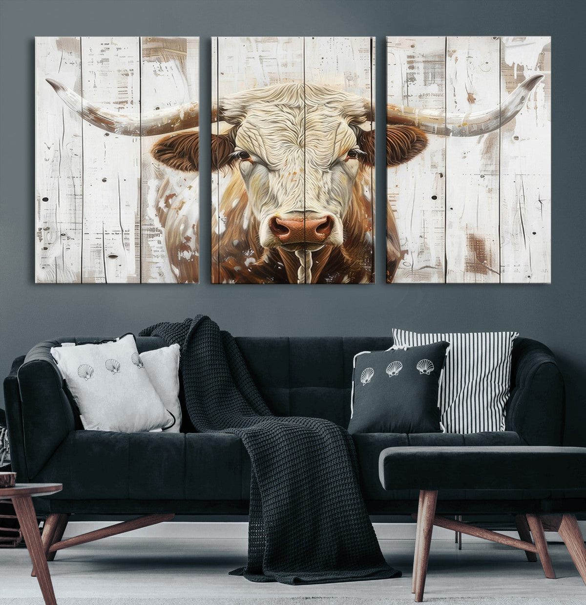 Rustic Longhorn Bull Wall Art Canvas Set